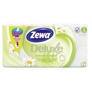 Бумага туалетная Zewa Deluxe 3-слойная белая с ароматом ромашки (8 рулонов в упаковке)