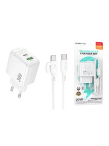 Сетевое зарядное устройство USB + USB-C + кабель Type-C