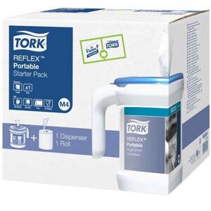 Диспенсер для полотенец TORK (M4) Reflex, переносной (стартовый набор с полотенцем), белый, 473126