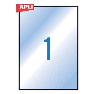 Этикетка самоклеящаяся APLI на листе формата А4, 1 этикетка, размер 210х297 мм, прозрачная, 20 л.