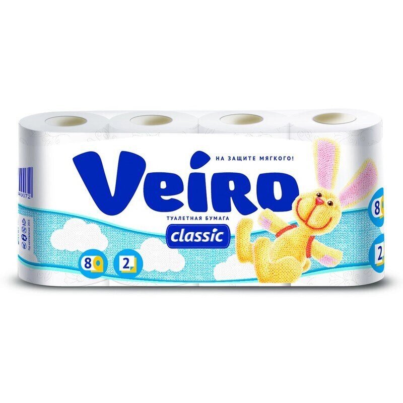 Бумага туалетная Veiro Classic 2-слойная белая (8 рулонов в упаковке) - акции