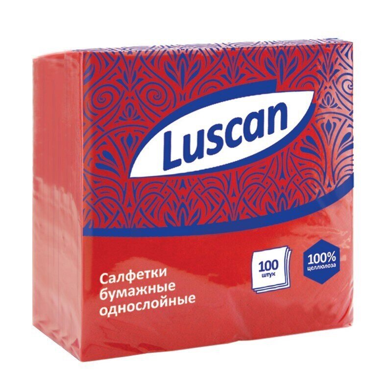 Салфетки бумажные Luscan 1-слойные (24x24 см, красные, 100 штук в упаковке) - распродажа