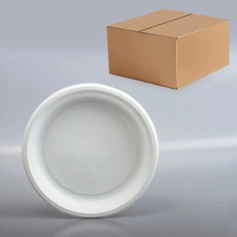 Одноразовые тарелки, комплект 1600 шт. (16 упаковок по 100 штук), пластик, d=205 мм, белые, ПС, для - распродажа