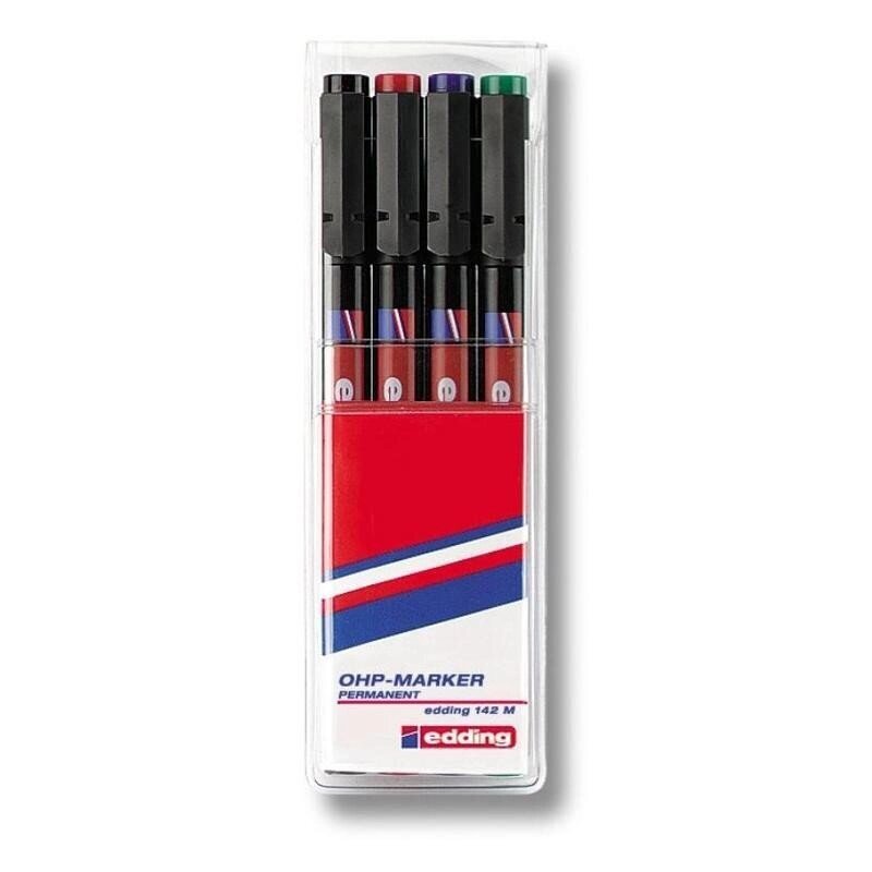 Набор маркеров для пленок и глянцевых поверхностей Edding E-142 М/4 4 цвета (толщина линии 1 мм) - характеристики