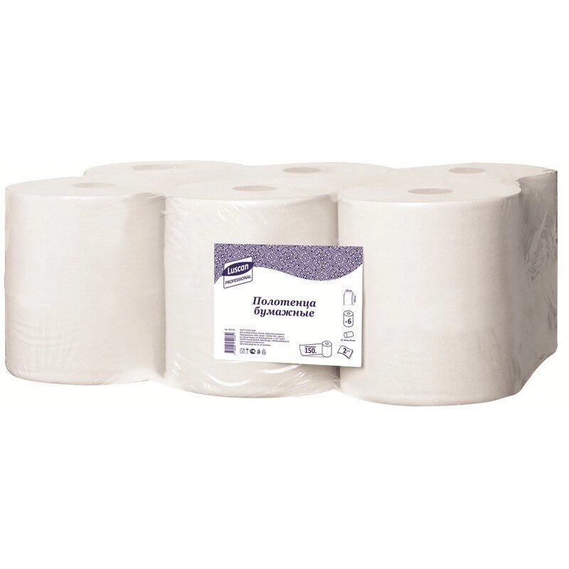 Полотенца бумажные в рулонах Luscan Professional 2-слойные 6 рулонов по 150 метров (втулка с центральной от компании Арсенал ОПТ - фото 1