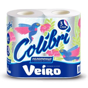 Полотенца бумажные Veiro Colibri с цветным тиснением трехслойные (2 рулона по 15 метров)