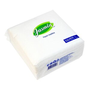 Салфетки бумажные Jasmin 1-слойные 33х33 см белые (100 штук в упаковке)