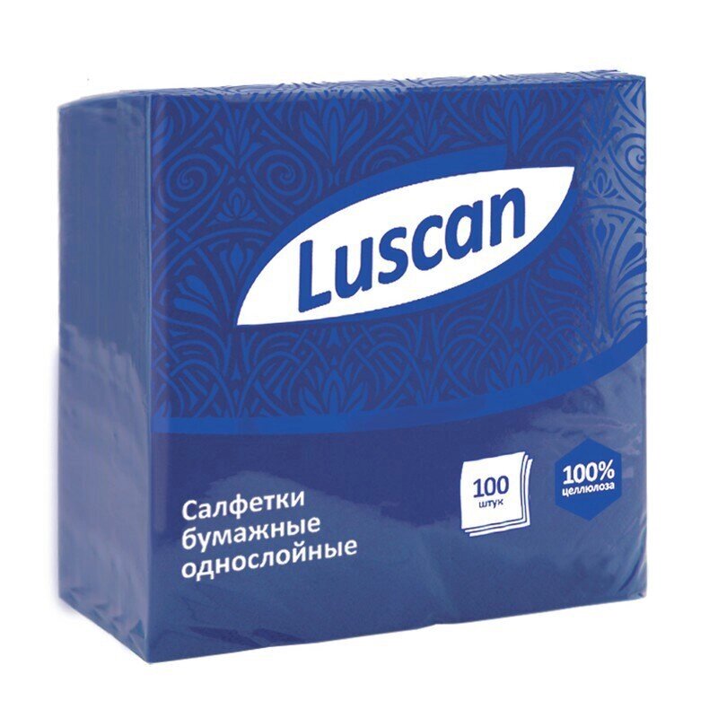 Салфетки бумажные Luscan 1-слойные (24x24 см, синие, 100 штук в упаковке) от компании Арсенал ОПТ - фото 1