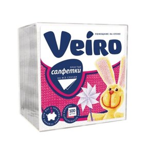 Салфетки бумажные Veiro (1-слойные, 24x24 см, белые с тиснением, 100 штук в упаковке)