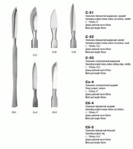 Скальпель остроконечный радиусный средний 150х40
