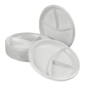 Тарелка одноразовая ПИК пластиковая белая 3-секционная 210 мм 100 штук в упаковке
