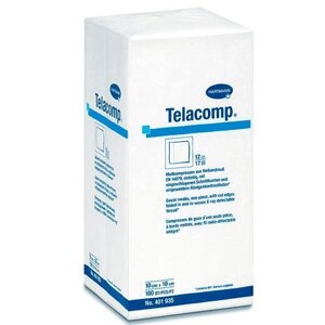 TELACOMP (4019255) марлевые салфетки с р/контрастной нитью нестер. 10х10см 8cл 100шт
