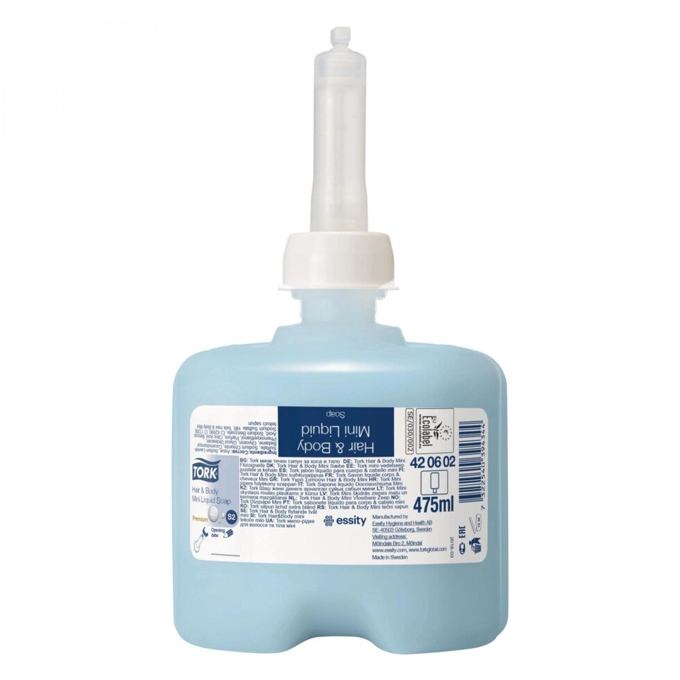 Tork жидкое мыло-гель для тела и волос Premium мини 420602 475 мл светло-голубой от компании Арсенал ОПТ - фото 1