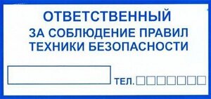 Знак Эксклюзив L10 Ответственный за технику безопасности (размер 300х150) фотолюминесцентный