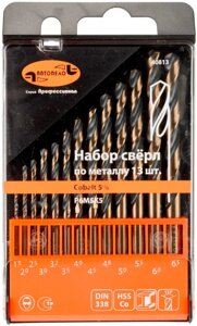 Набор сверл по металлу Р6М5К5 1,5-6,5мм (13шт. пласт/ф) АвтоDело"Professional" (40813)