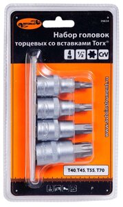 Набор головок вставка Torx 4пр (Т40-Т70)(планка) АвтоDело 39834